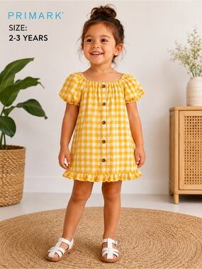 PRIMARK girls summer casual fashion chic yellow dress /size 2-3 years old